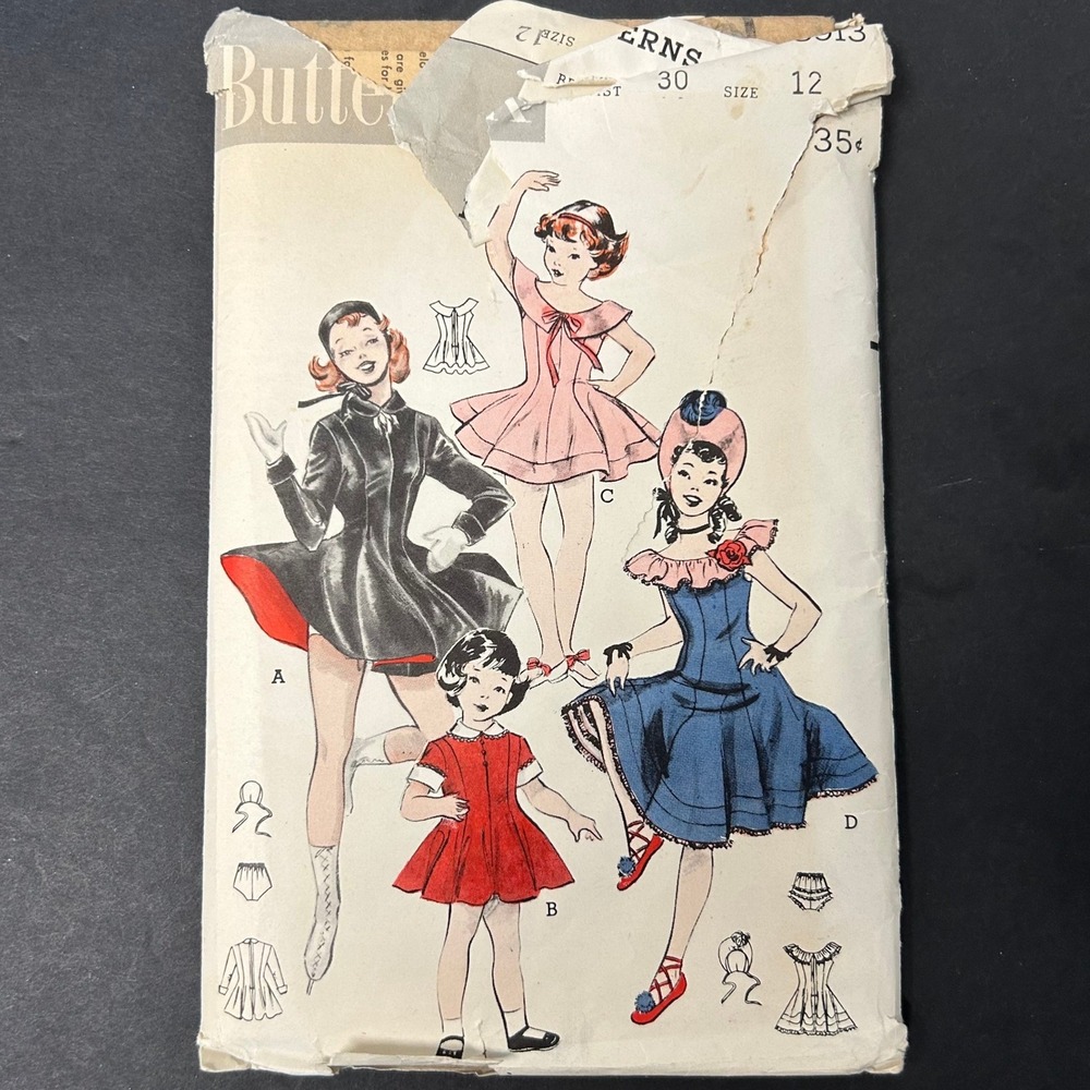 Vintage 1950's Butterick 5913 Sewing Pattern Girls Size 12 Dance Outfit